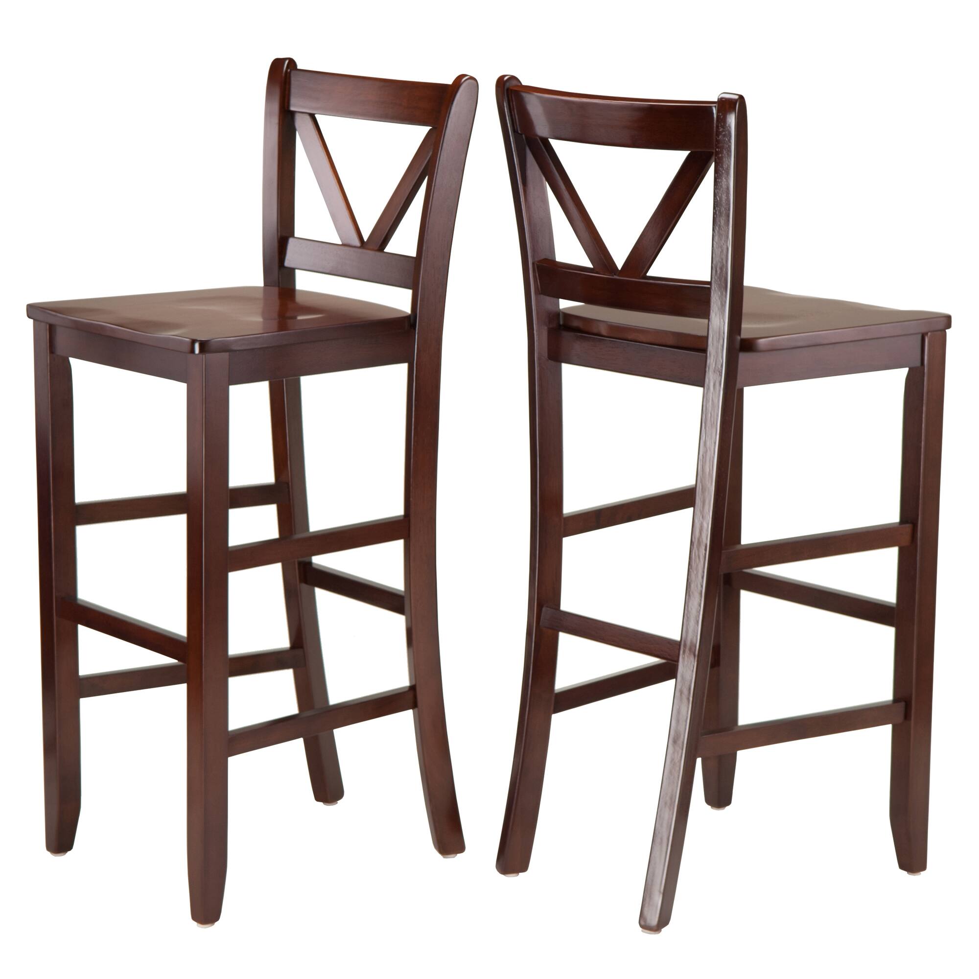 Front. Winsome Wood - Victor 2-Pc V-back Bar Stool Set - Walnut.