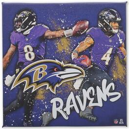 Open Road Brands - Baltimore Ravens 12" x 12" Team Logo and Players Splash Canvas Art - Multicolor