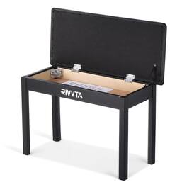 Unique Bargains - Piano Bench Keyboard Bench Wooden Piano Stool with Waterproof Padded Cushion Keyboard Chair for Vanity Living Room - Black