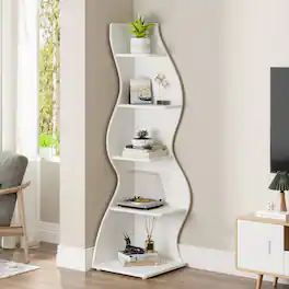 Tribesigns - Corner Bookshelf with Storage Shelves and Space-Saving Design for Books, Decor and Everyday Organization - White