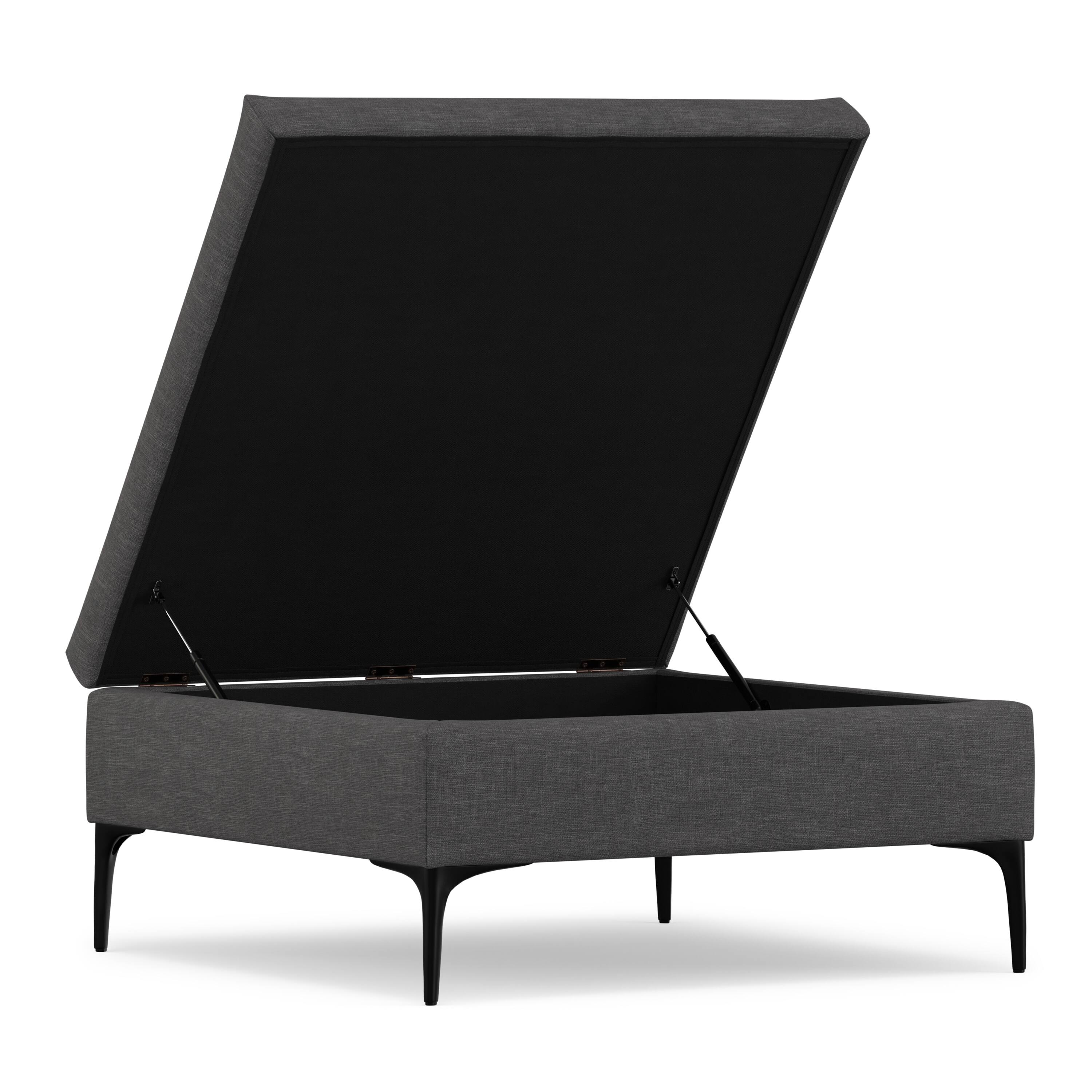 Back. Simpli Home - Rebecca 36 inch Mid Century Coffee Table Storage Ottoman with Lift Up Lid in Slate Grey Polyester Linen, Assembled - Slate Grey.