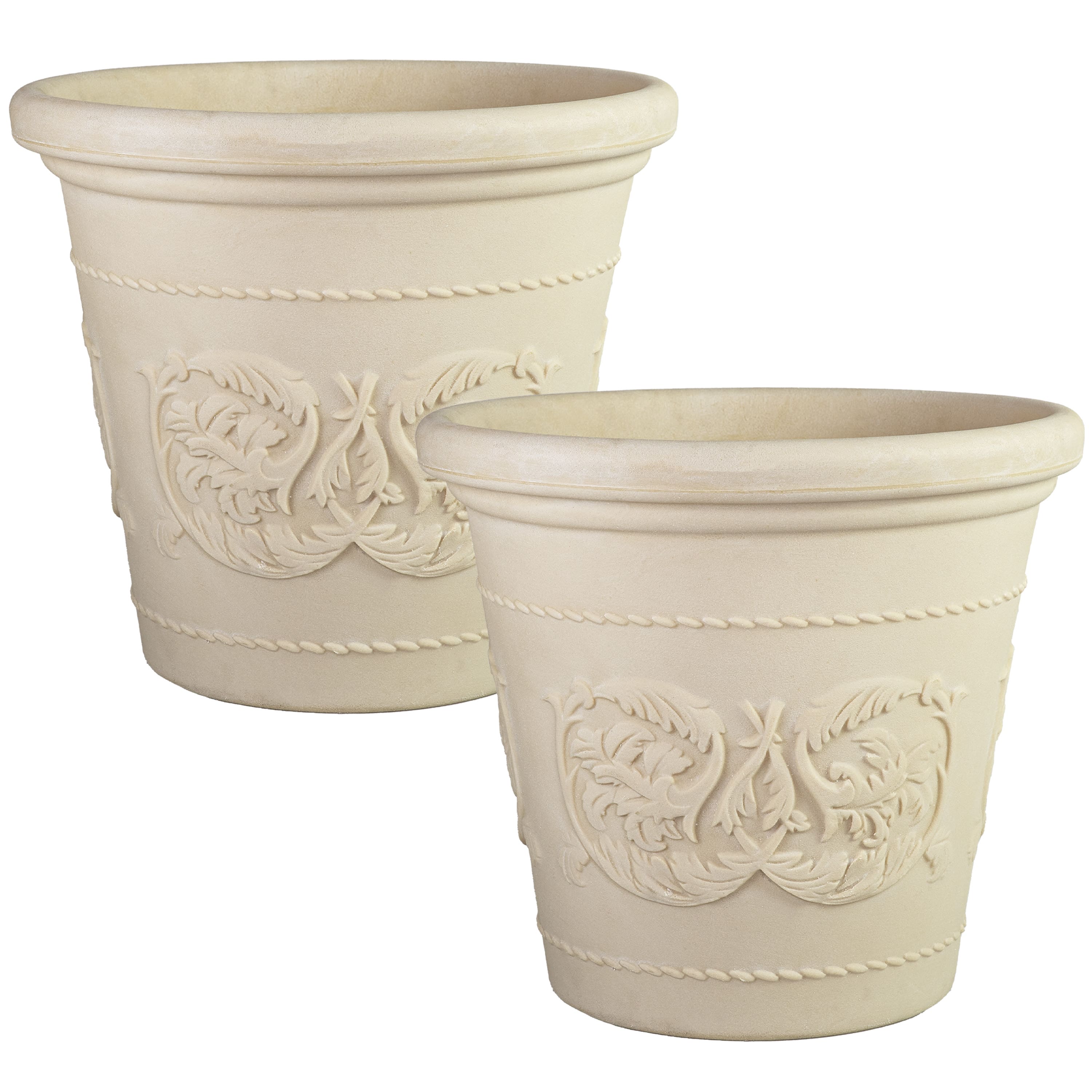 Sunnydaze - 2pk 19.5 in Arabella Polyresin Outdoor Planter - Antique White
