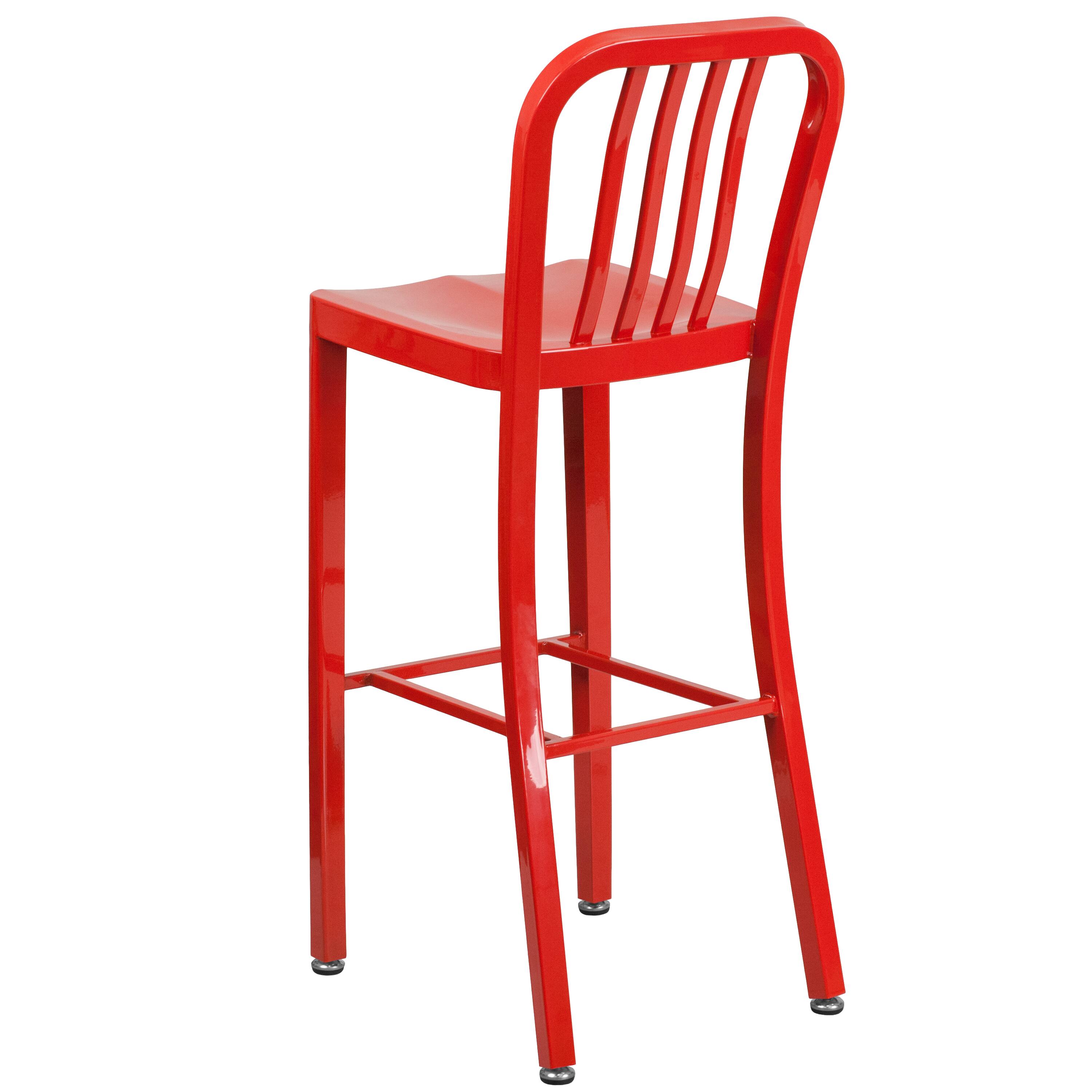 Alt View 5. Emma + Oliver - Commercial Grade 30"H Colorful Metal Indoor-Outdoor Vertical Slat Back Barstool - Red.