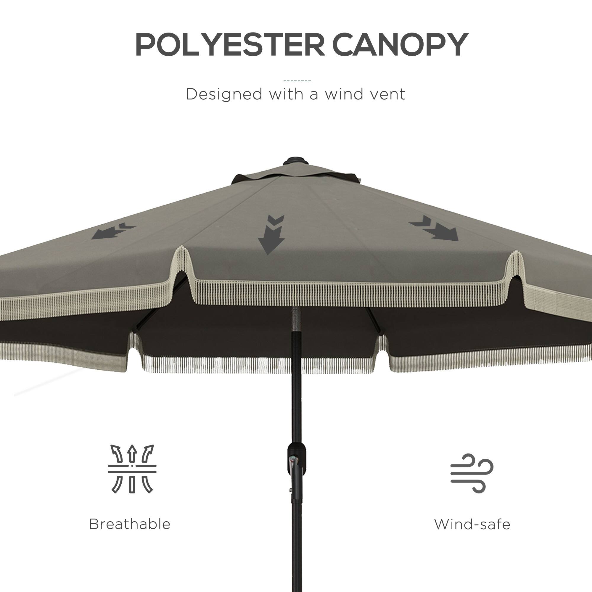 POLYESTER CANOPY  
Designed with a wind vent  

Breathable  
Wind-safe