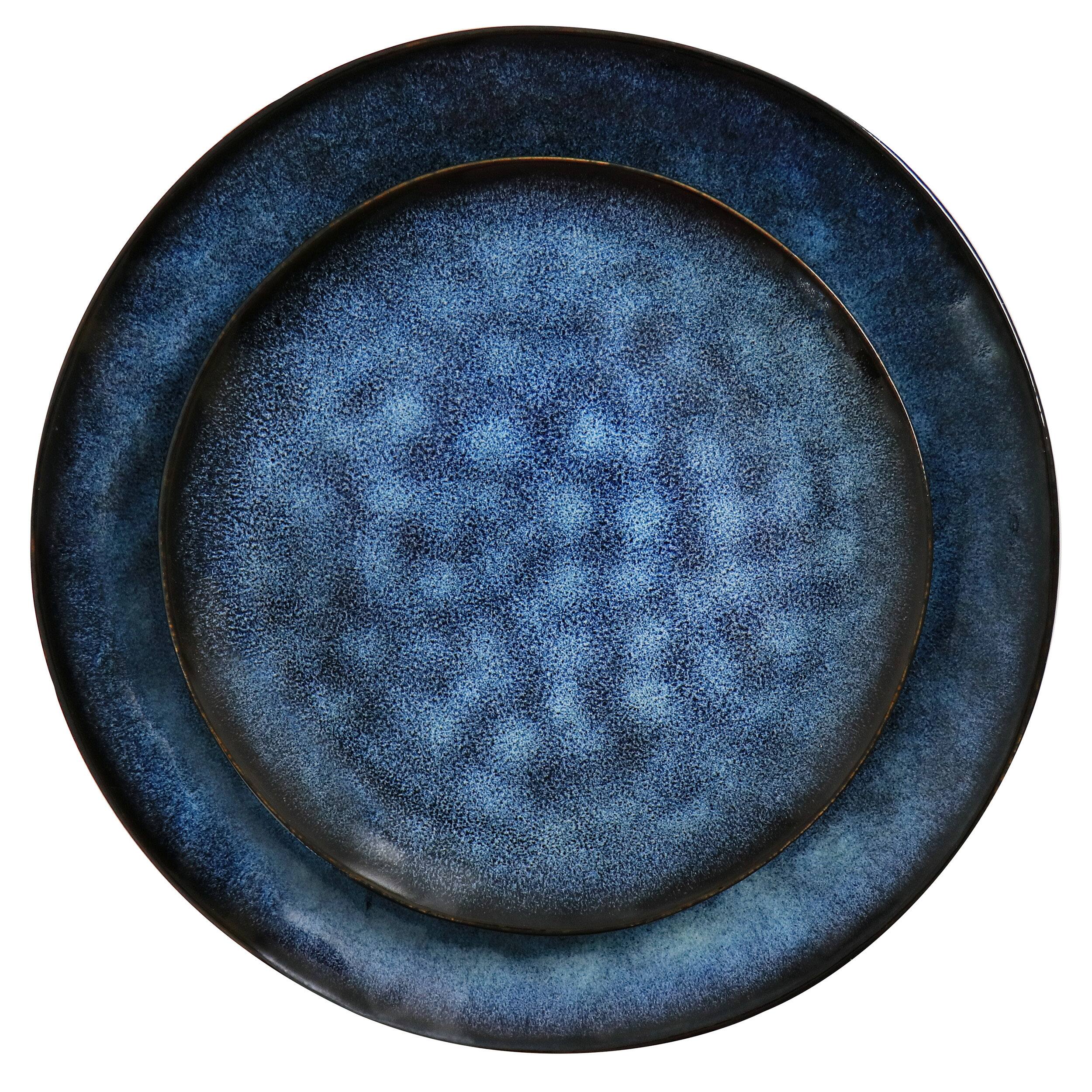 Alt View 4. Elama - Elama Lucca 20 Piece Round Stoneware Triple Bowl Dinnerware Set in Reactive Glaze Blue - Blue.