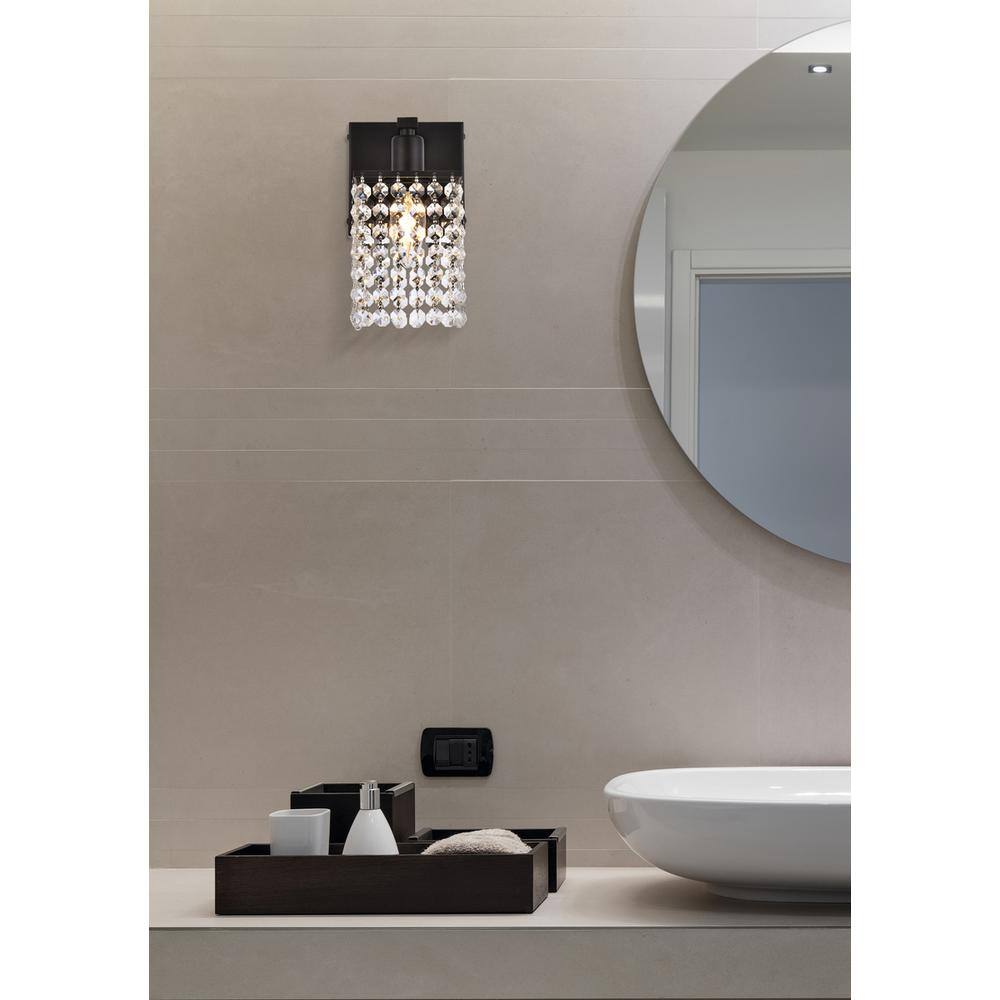 Angle. Living District - Phineas 1 light bath sconce in black with clear crystals - Black And Clear.