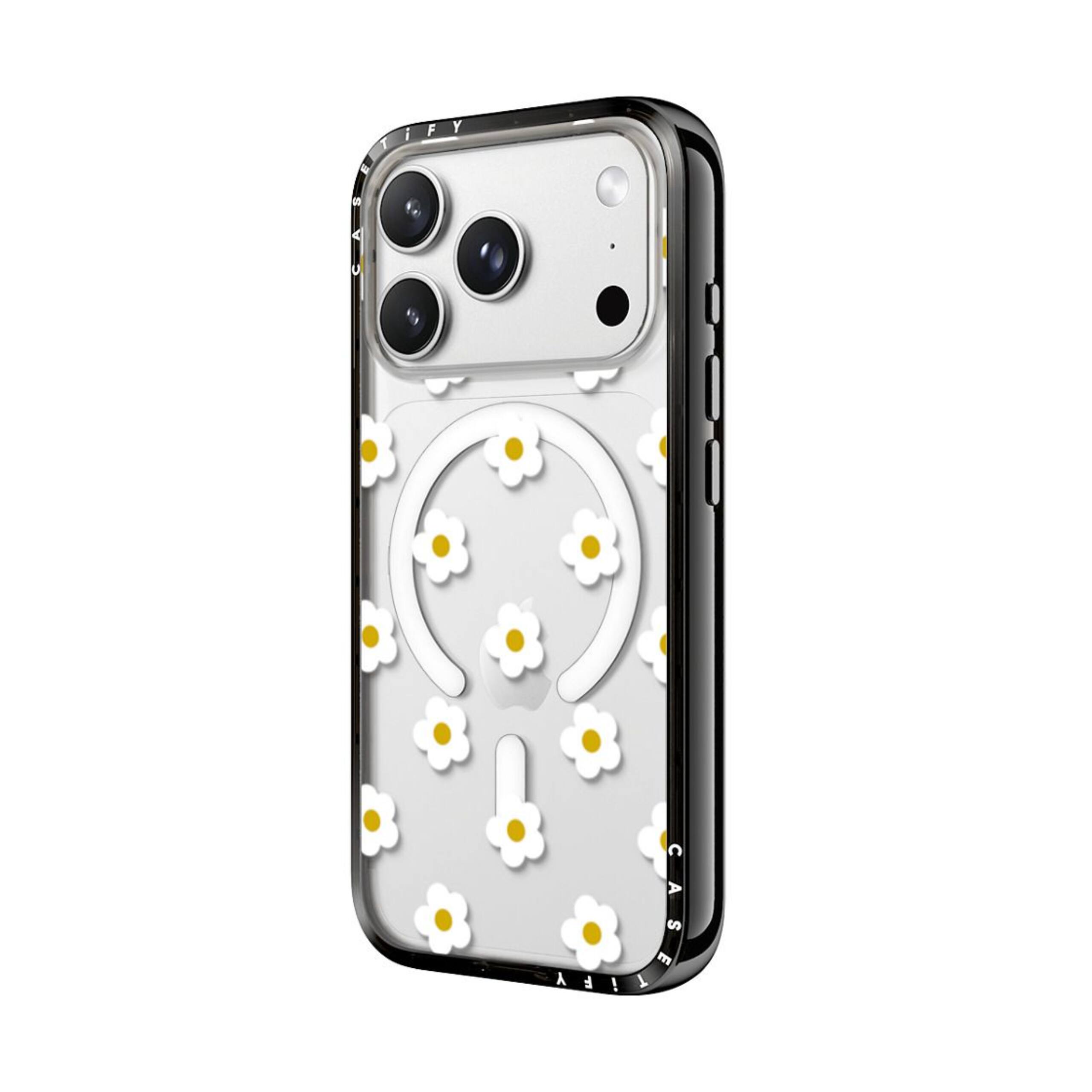 Angle. CASETiFY - Compact Case MagSafe Compatible for Apple iPhone 18 Pro and 17 Pro Devices - Ditsy Daisies.