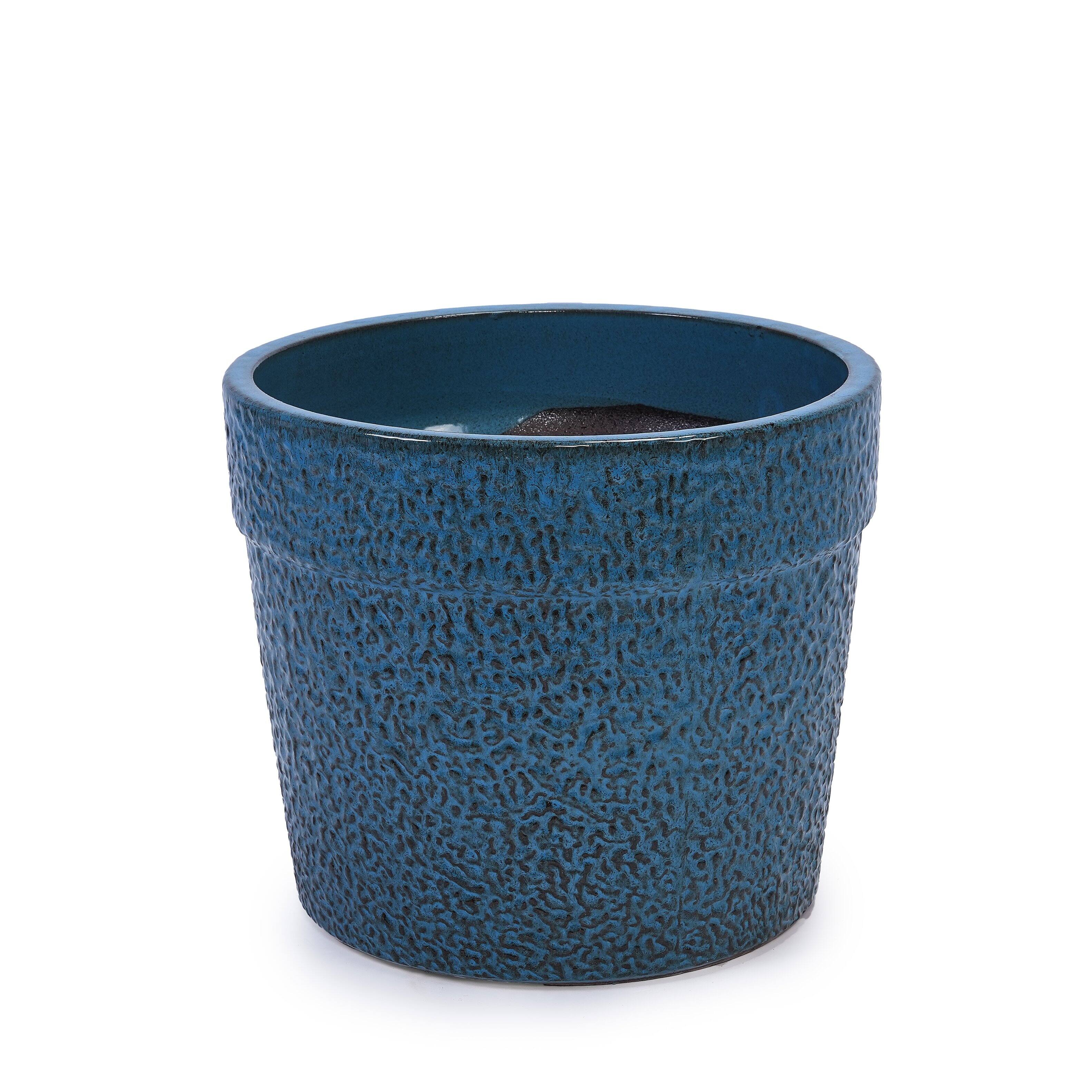 Alt View 8. Loheer - Ceramic Planter Set Loheer Handmade Blue Textured Indoor Plant Pots, Set of 3 Breathable Clay Planters 15 12 9 In.