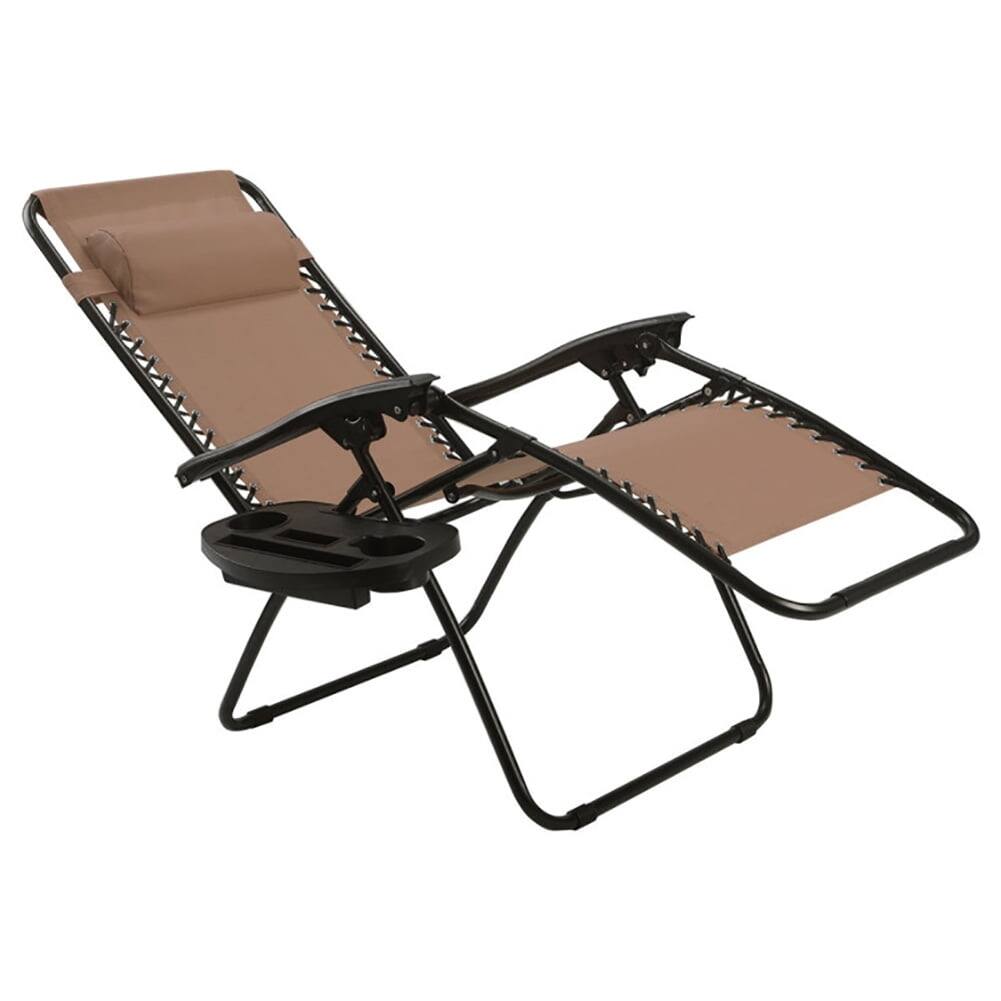 Left. Kadyn - Outdoor Folding Zero Gravity Reclining Lounge Chair with Utility Tray, Zero Gravity Lawn Lounge Chairs with Cup-Brown - Brown.