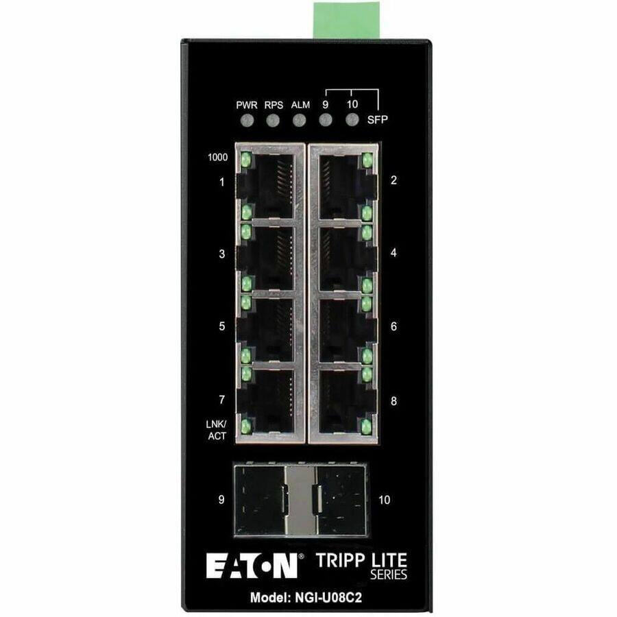 PWR RPS ALM 9 10 SFP 1 2 3 4 5 6 7 8 LNK/ ACT 9 10  
EATON TRIPP LITE SERIES  
Model: NGI-U08C2