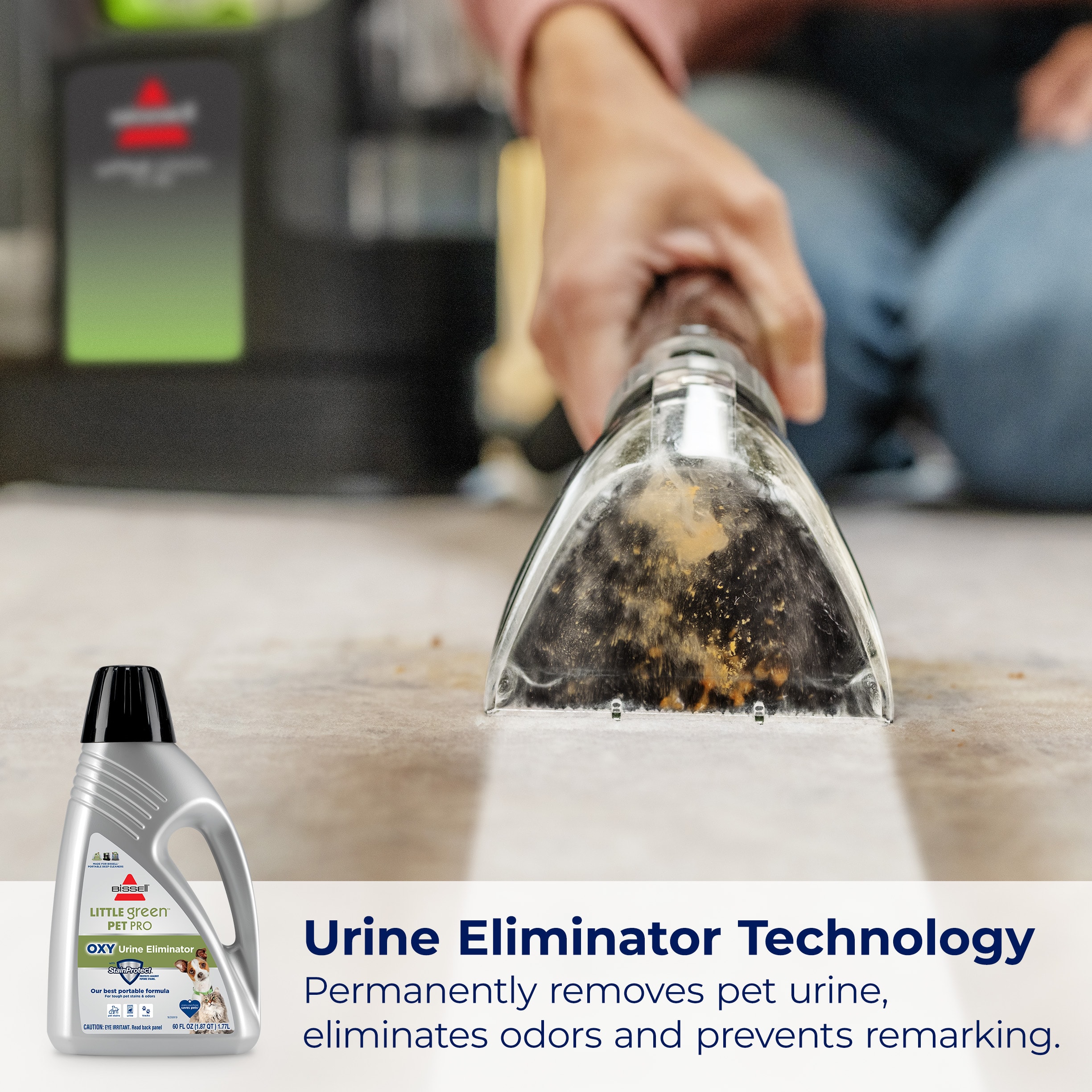 Urine Eliminator Technology permanently removes pet urine, eliminates odors and prevents remarking.