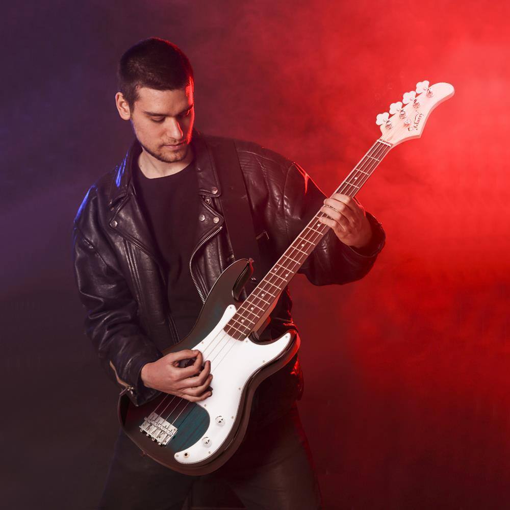 Angle. Winado - Electric Bass Guitar Full Size 4 String Rosewood Basswood Fire Style Exquisite Burning Bass FOR  Beginner.