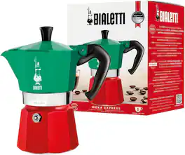 Bialetti - Moka Express Italia Collection: Iconic Stovetop Espresso Maker Moka Pot 6 Cups(9 Oz - 270 Ml) - Red, Silver, Green