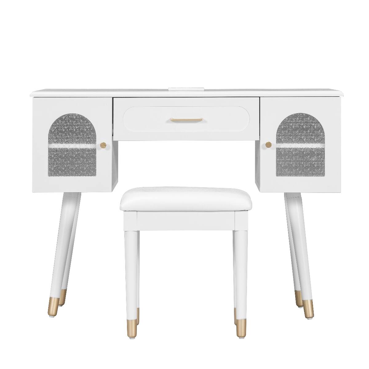 Back. Loheer - Loheer White Makeup Vanity Table with Stool and Charging Station - White.