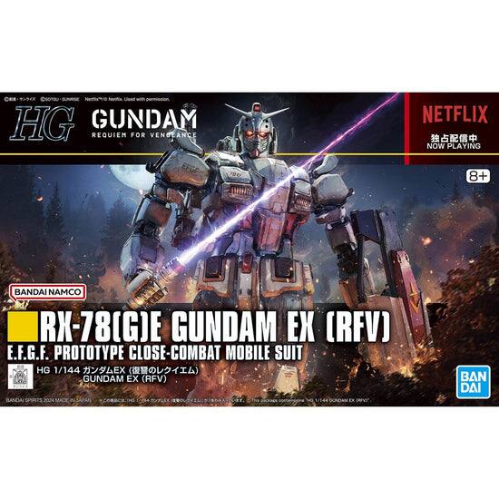 HG GUNDAM REQUIEM FOR VENOEANCE  
EFGF  
NETFLIX  
NOW PLAYING  
8+  
BANDAI NAMCO  
RX-78(GJE) GUNDAM EX (RFV)  
E.F.G.F. PROTOTYPE CLOSE-COMBAT MOBILE SUIT  
HG 1/144 GUNDAM EX (RFV)  
BANDAI 2024