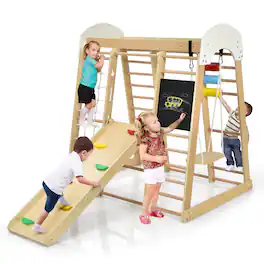 Costway - Indoor Playground Climbing Gym Kids Wooden 8 in 1 Climber Playset for Children - Natural