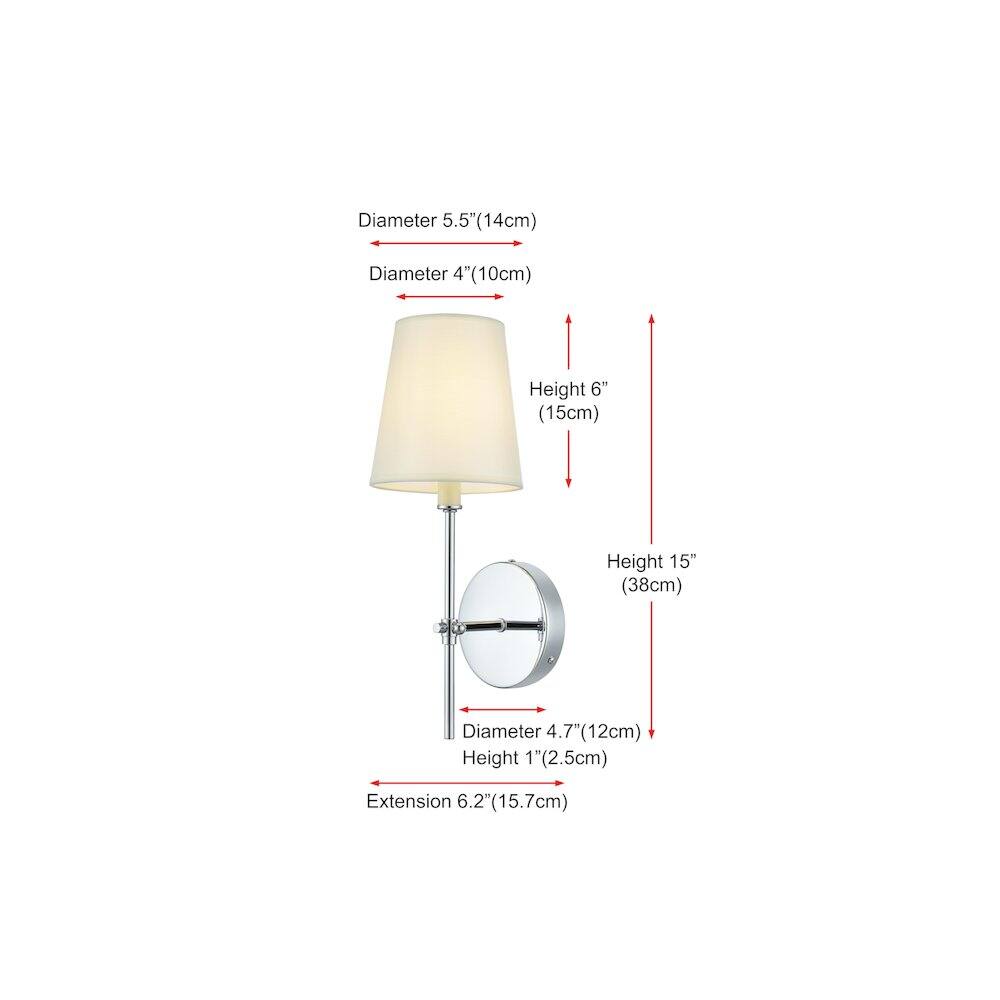 Diameter 5.5" (14cm)  
Diameter 4" (10cm)  
Height 6" (15cm)  
Height 15" (38cm)  
Diameter 4.7" (12cm)  
Height 1" (2.5cm)  
Extension 6.2" (15.7cm)