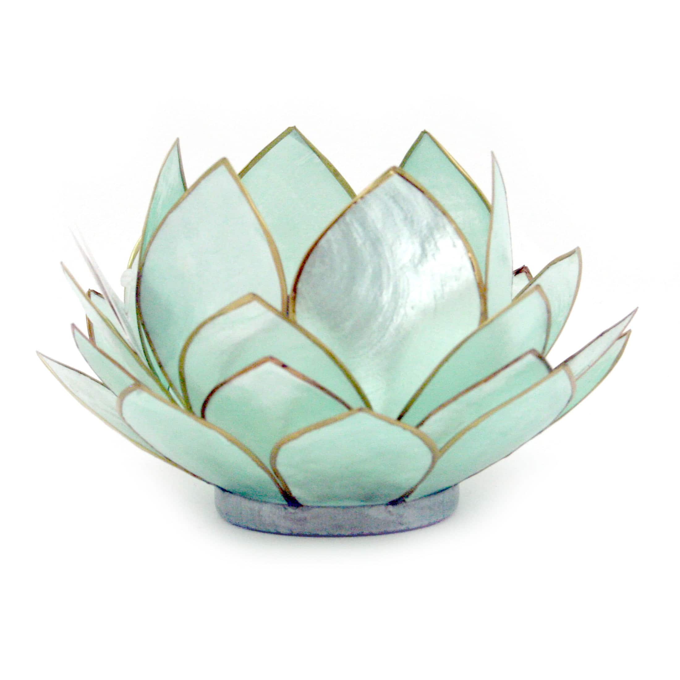 Contrast Inc. - Turquoise Blue Capiz Shell Opening Lotus Flower Bulb Tealight Candle Holder - Teal