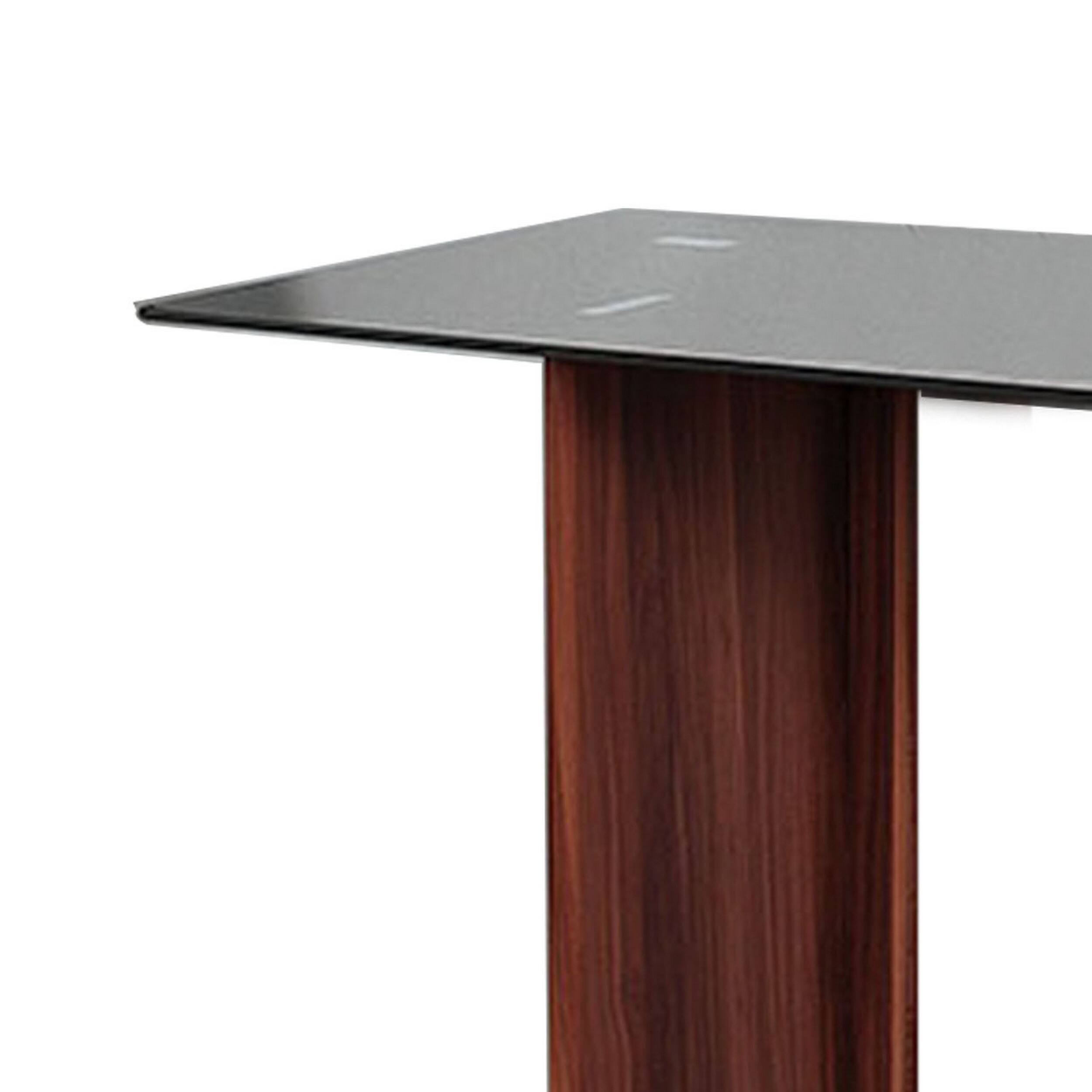 Alt View 2. Manhattan Lane - Liam 47 Inch Sofa Console Table, Brown Wood, Pedestal Base, Black Glass Top - Brown, Black.