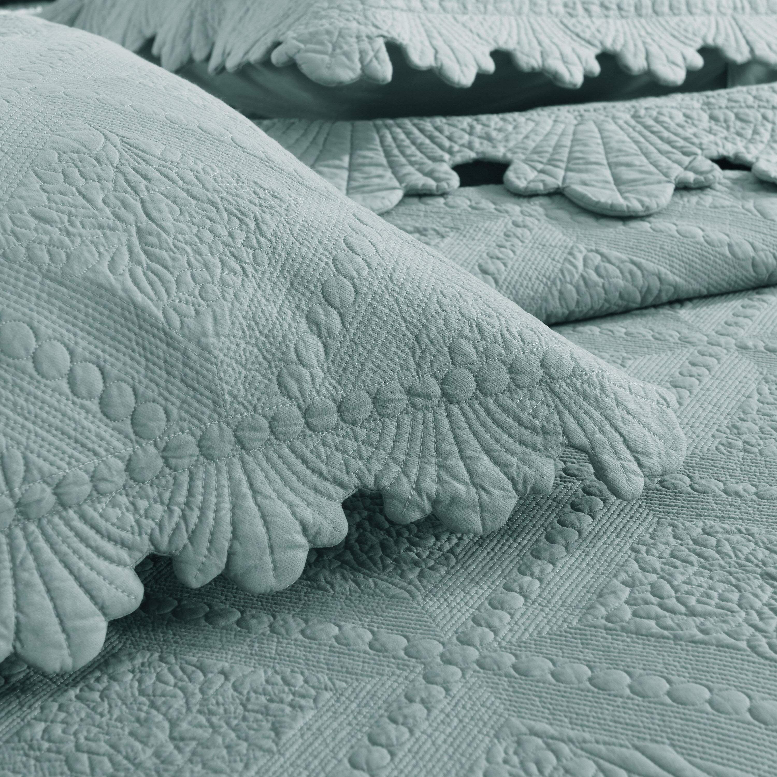 Back. MarCielo - Marcielo 3 Piece 100% Cotton Oversized Bedspread Lightweight Quilt Bedspread Set - Aqua Green.