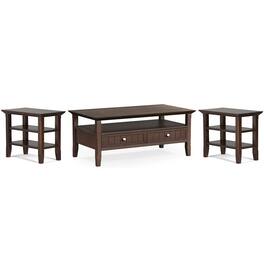Simpli Home - Acadian 48 inch Coffee Table with 14 inch End Tables (Set of 3) - Brunette Brown