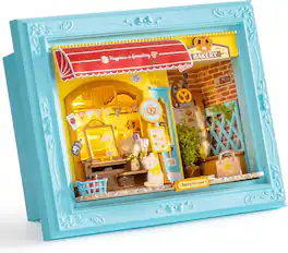 Robotime - Rolife DIY Miniature House Kit, Mini Wooden Dollhouse Kit for Adults to Build, 3D Shadow Box Frame Decor Diorama Kit - Brown