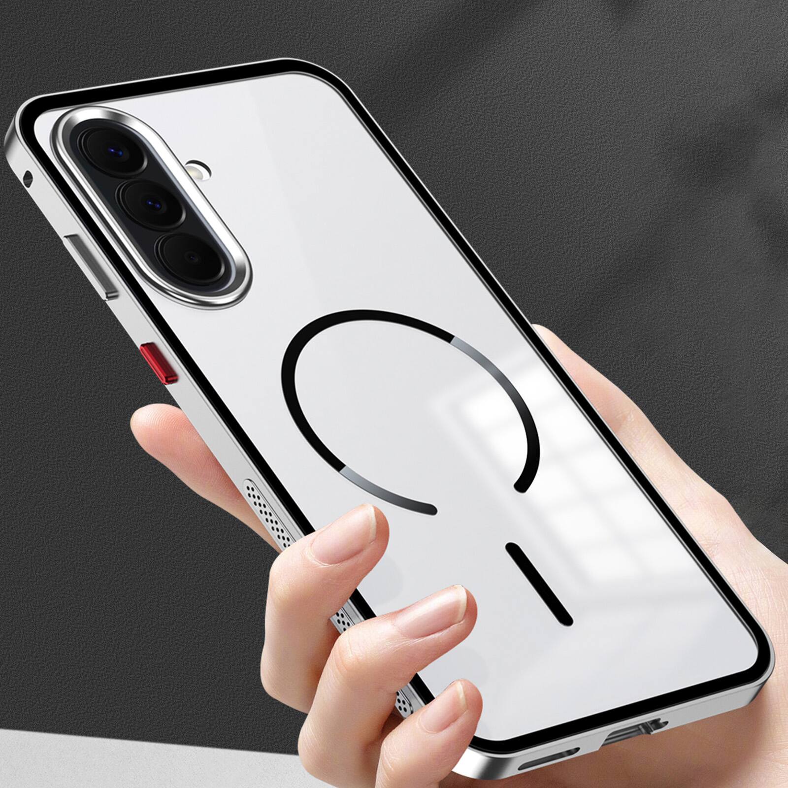 Alt View 8. Dteck - Magnetic Aluminum Bumper Case for Samsung Galaxy A37 5G, Slim Shockproof Translucent Matte Phone Cover with Buckle Lock - Silver.