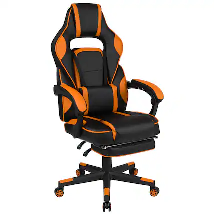 Front. Flash Furniture - X40 Gaming Chair Racing Ergonomic Computer Chair with Fully Reclining Back/Arms, Slide-Out Footrest, Massaging Lumbar - - Orange.
