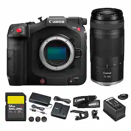 EOS C80 6K Full Frame Cinema Camera | Canon RF 75-300mm F4-5.6 Lens | More - Black