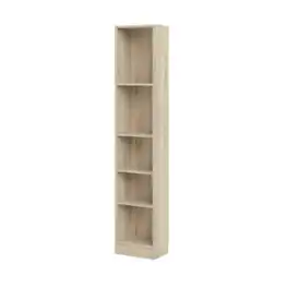 FurniFact - Tall Narrow Book Shelf - Compact Small Bookshelf with 5 Shelves - Brown