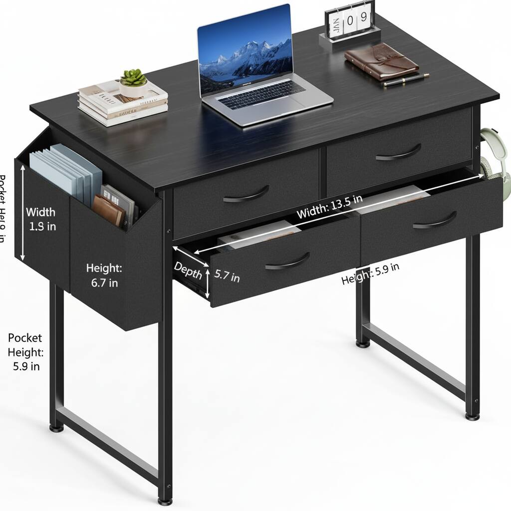 Sure, here is the corrected and grouped text from the image:

- **Pocket Height:** 5.9 in
- **Width:** 1.9 in
- **Height:** 6.7 in
- **Depth:** 5.7 in
- **Width:** 13.5 in
- **Height:** 5.9 in