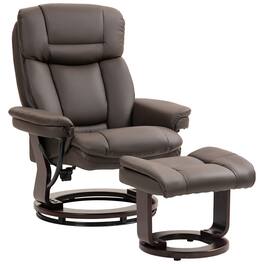 Homcom - Swivel Recliner w/Ottoman: PU Leather Adjustable w/Wood Base - Brown