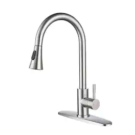 Ropilly - Pull Out Kitchen Faucet, High Arc Kitchen Faucet with Single Lever and Pull-Down Spray Head - Brushed Nickel