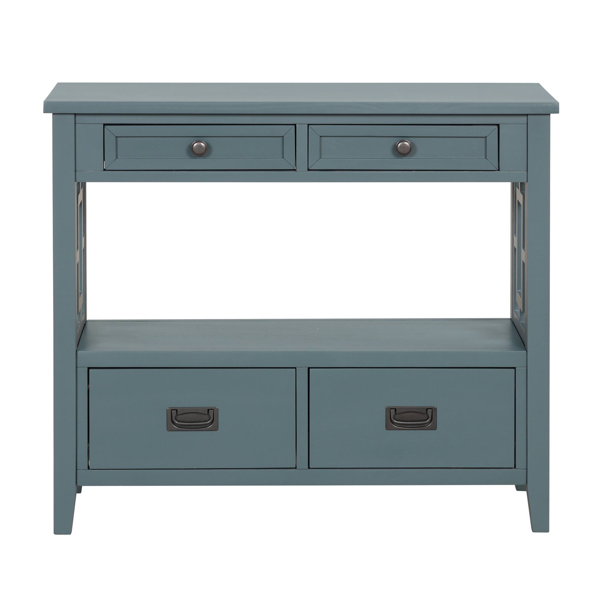 Back. GOODSILO - Farmhouse Pine Wood Console Table with Drawers and Storage Shelf for Entryway Living Room Bedroom Hallway Kitchen - Blue.