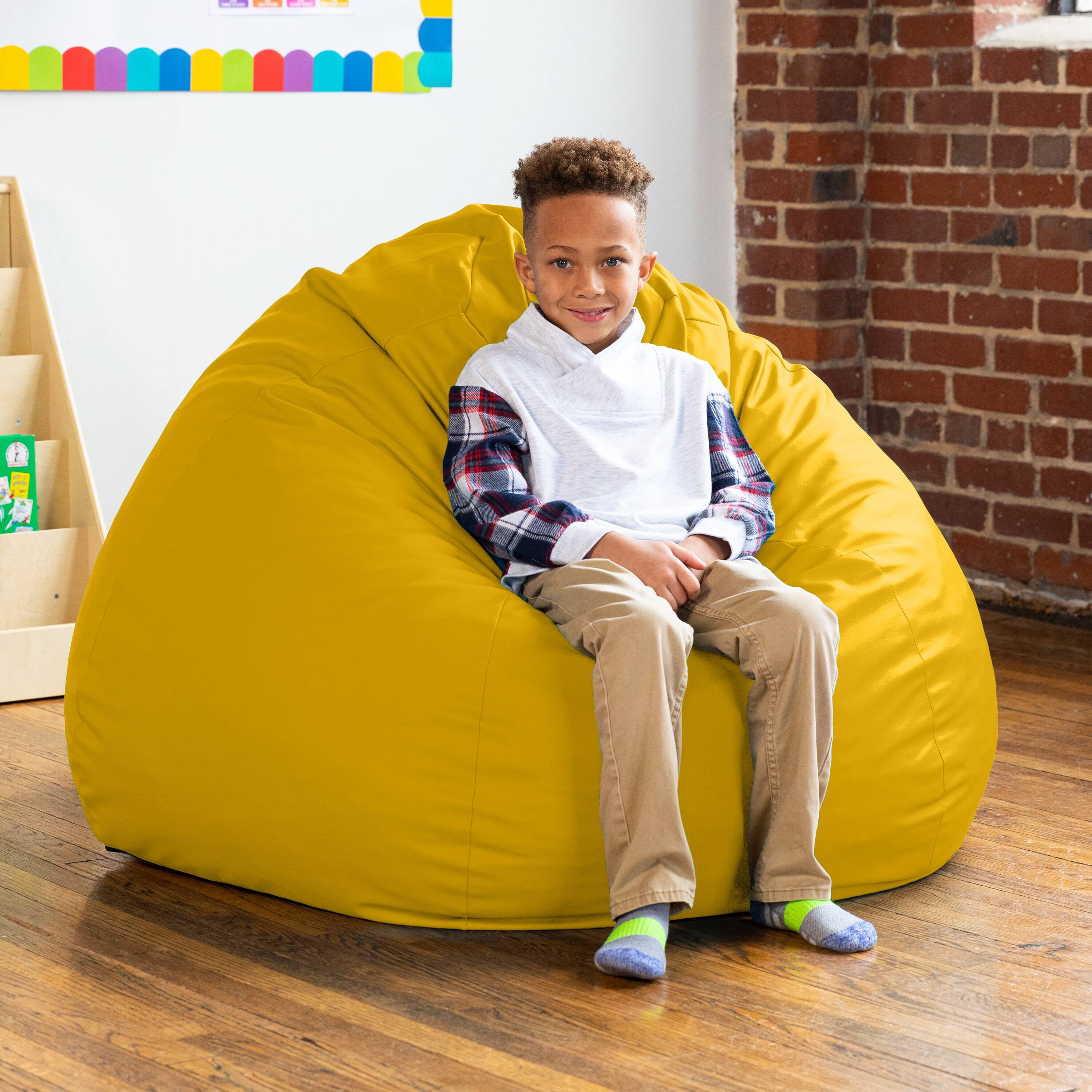 Alt View 1. Jaxx - Jaxx Gumdrop Commercial Grade Bean Bag for Educational Environments, Large Size - Premium Vinyl - Yellow - Yellow.