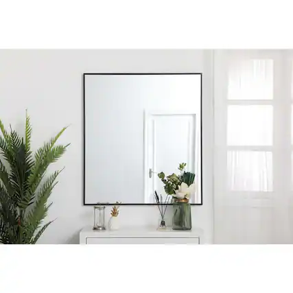 Front. Elegant Decor - Metal frame rectangle mirror 36 inch in Black - Black.