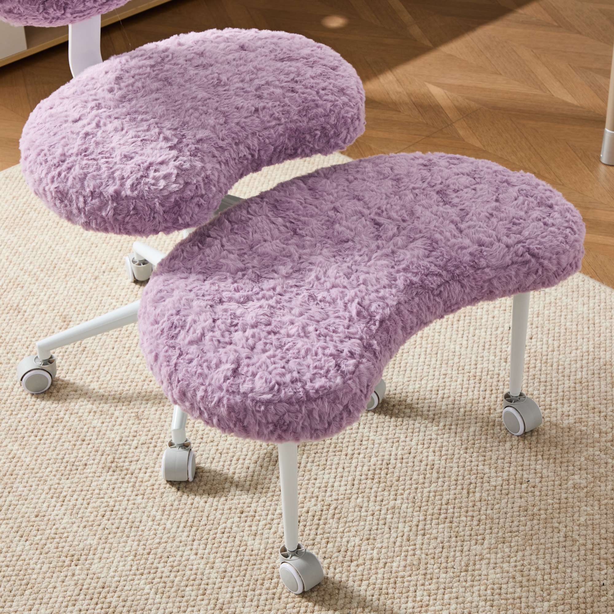 Alt View 3. Aukfa - Meditation Chair Plus - Teddy Fleece Cross-Legged Rolling Chair with Lumbar Support & Adjustable Stool. - Violet.