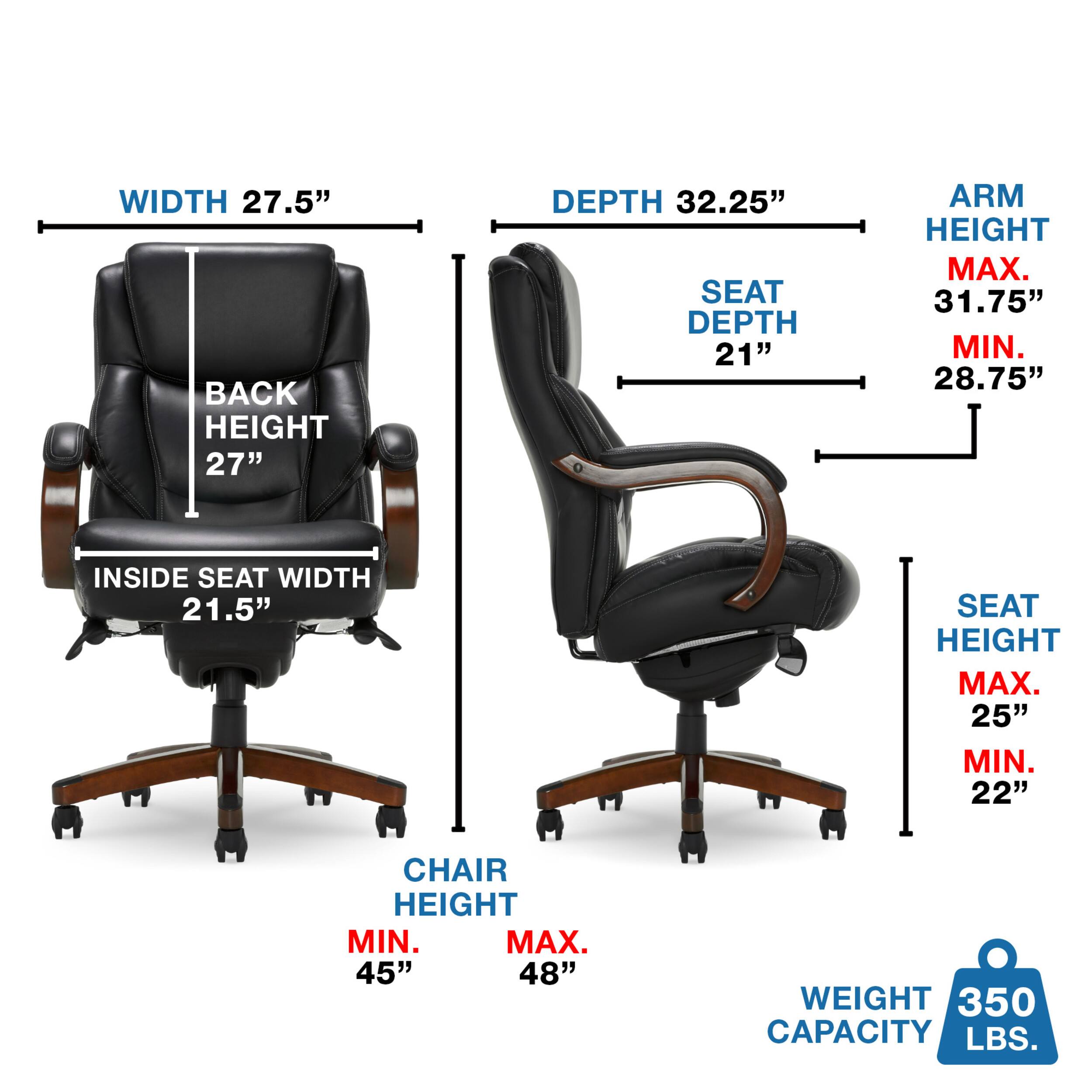 Left. La-Z-Boy - Big & Tall Executive Office Chair with Lumbar Support Leather Ergonomic Reclining Office Chair with Padded Arms - Jet Black/Mahogany.