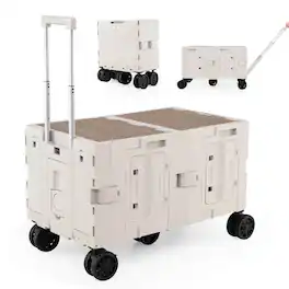 Costway - Large Foldable Utility Cart with 2-Tier Storage Crates 5 Rotate Wheels Metal - White