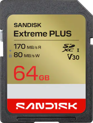 SANDISK Extreme PLUS 170 MB/s R 80 MB/s W 64 GB SD XC I V30