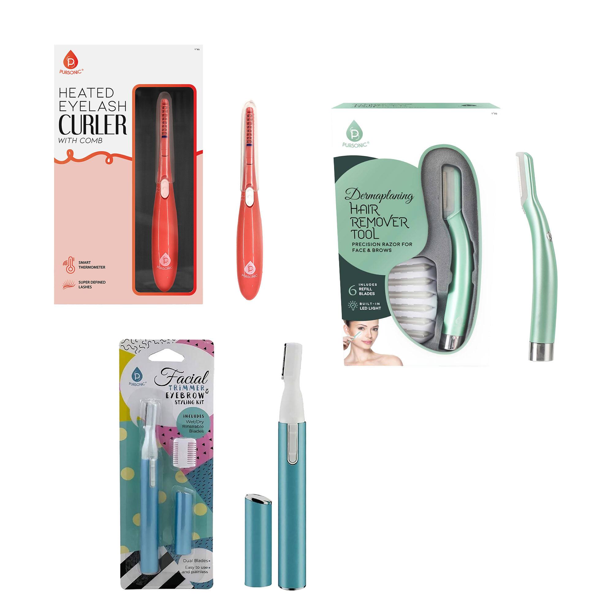 Pursonic - Beauty Precision Bundle – Multi-Purpose Hair Trimmer, Heated Eyelash Curler & Dermaplaning Hair Remover Tool - Multicolor price history on PriceWatchPro