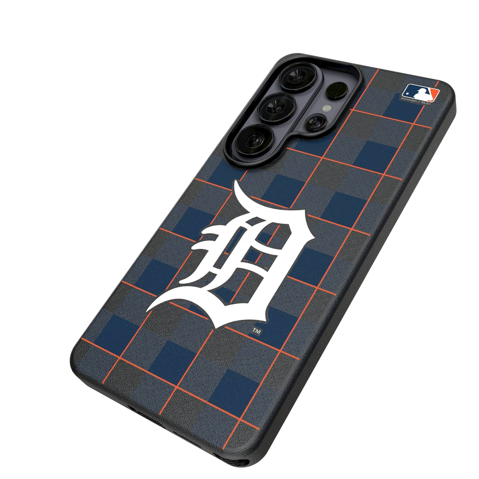 Alt View 1. Keyscaper - Detroit Tigers Plaid Galaxy Magnetic Bump Case - S25 Ultra - Black.