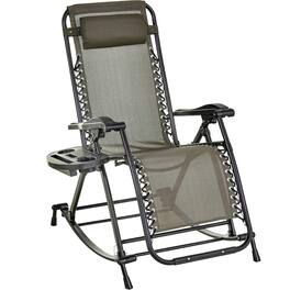 Chateau Abodes - Zero Gravity Rocking Chair, Foldable Reclining Lounge with Pillow, Cup & Phone Holder for Outdoor - Gray 1 Pack