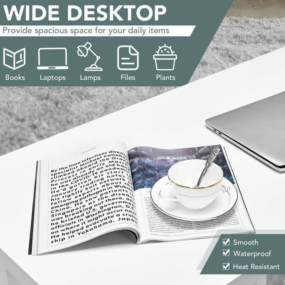 WIDE DESKTOP  
Provide spacious space for your daily items  
Books Laptops Lamps Files Plants  

Smooth  
Waterproof  
Heat Resistant