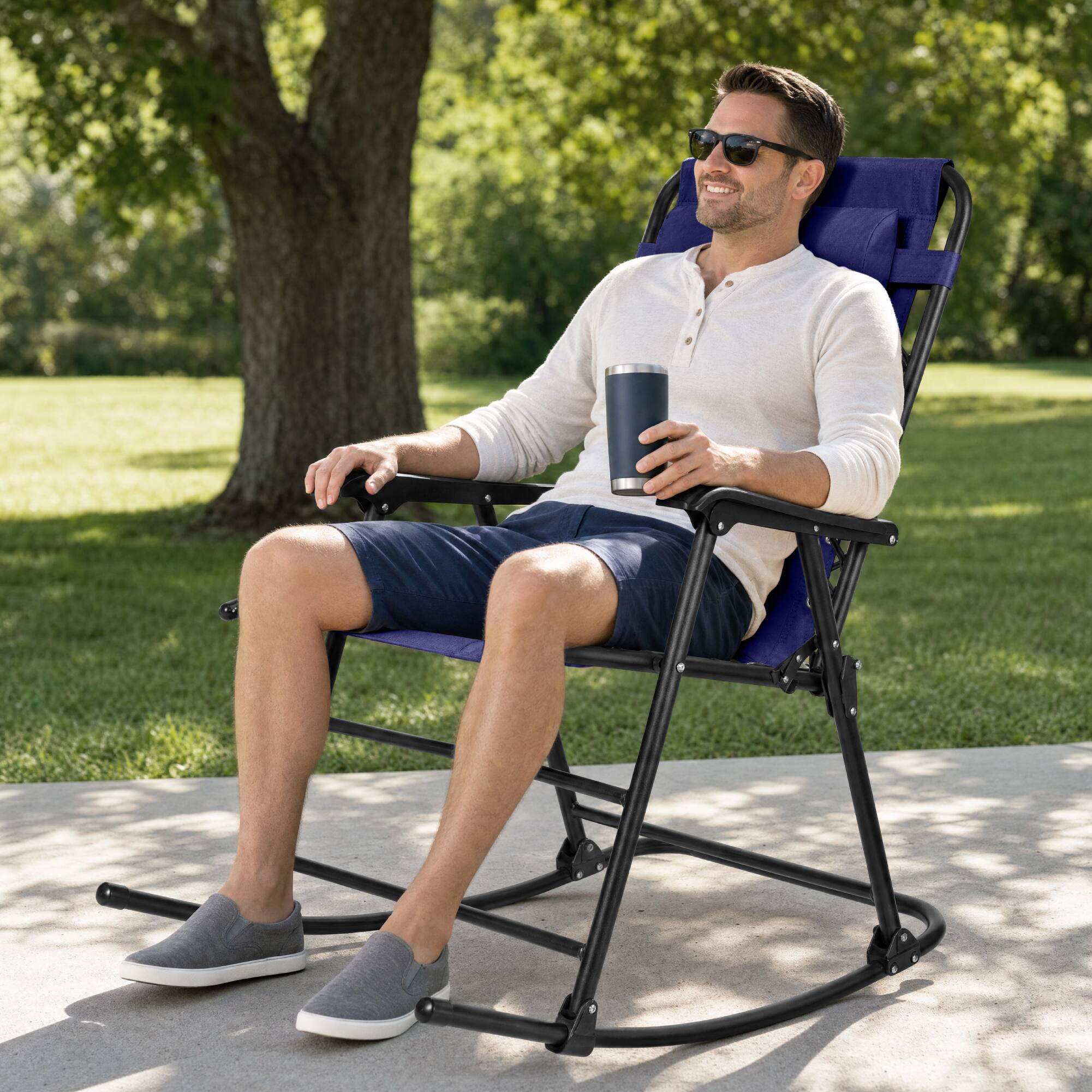 Alt View 7. Best Choice Products - Best Choice Products Padded Folding Zero Gravity Rocking Chair with Headrest, Outdoor Camp Chair - Navy - Navy.