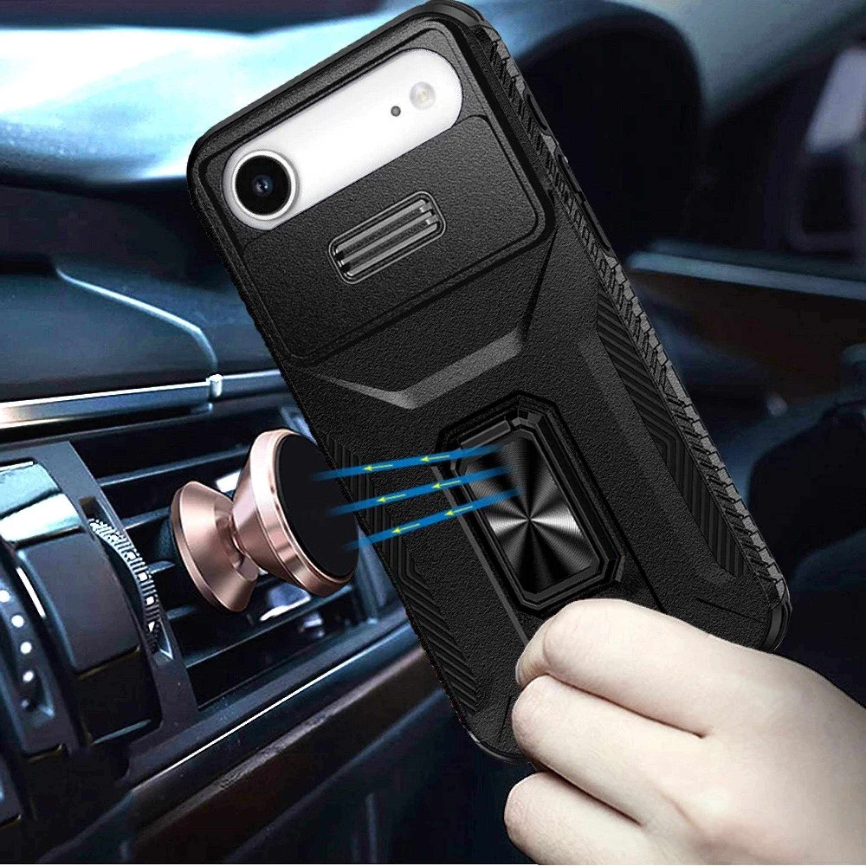 Left. Kitcheniva - Multi-Use Card Holder Stand Phone Case With Lens Cover Tempered Glass For iPhone Air Black - Black.