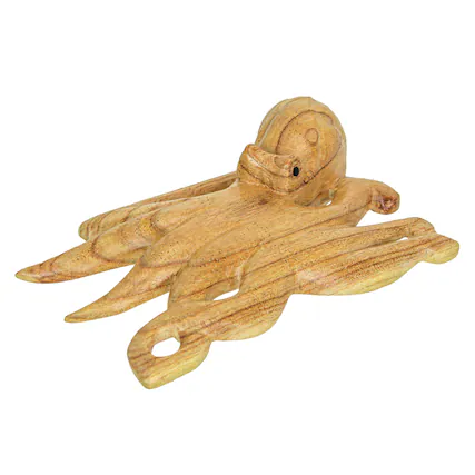 Front. Contrast Inc. - 8 Inch Wood Octopus Hand Carved Nautical Sculpture Sea Life Home Decor Ocean Art - Brown.