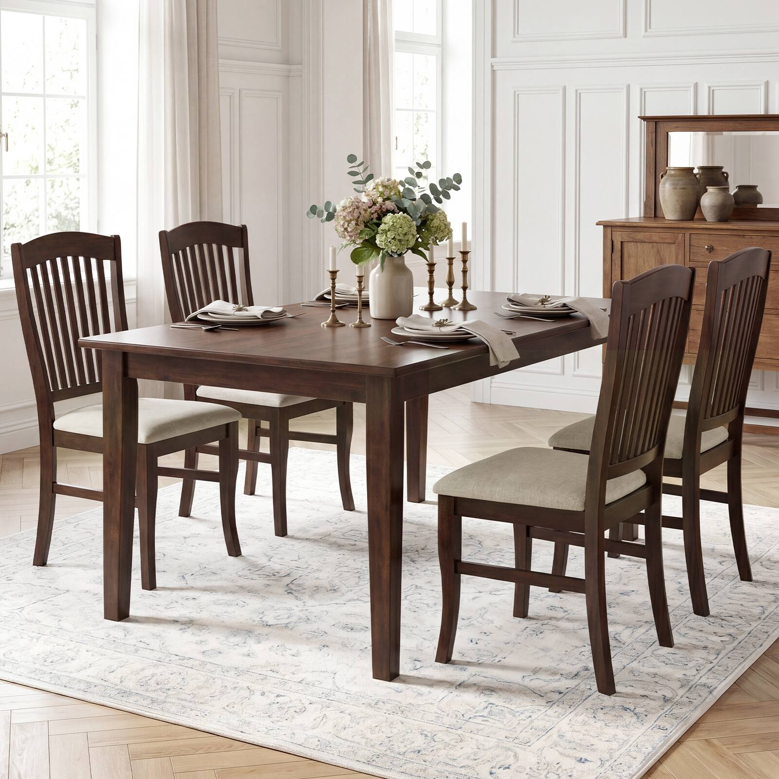 Alt View 3. Gymax - Gymax Dining Chairs Set of 4 w/ Faux Leather Upholstered Seat Rubber Wood Frame - Brown.