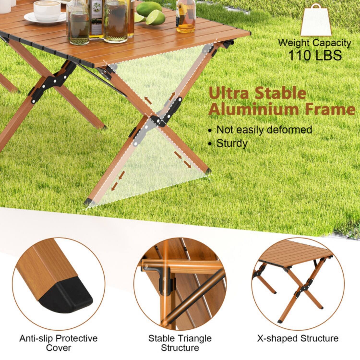 Weight Capacity: 110 LBS

Ultra Stable Aluminium Frame
- Not easily deformed
- Sturdy

Anti-slip Protective Cover

Stable Triangle Structure

X-shaped Structure