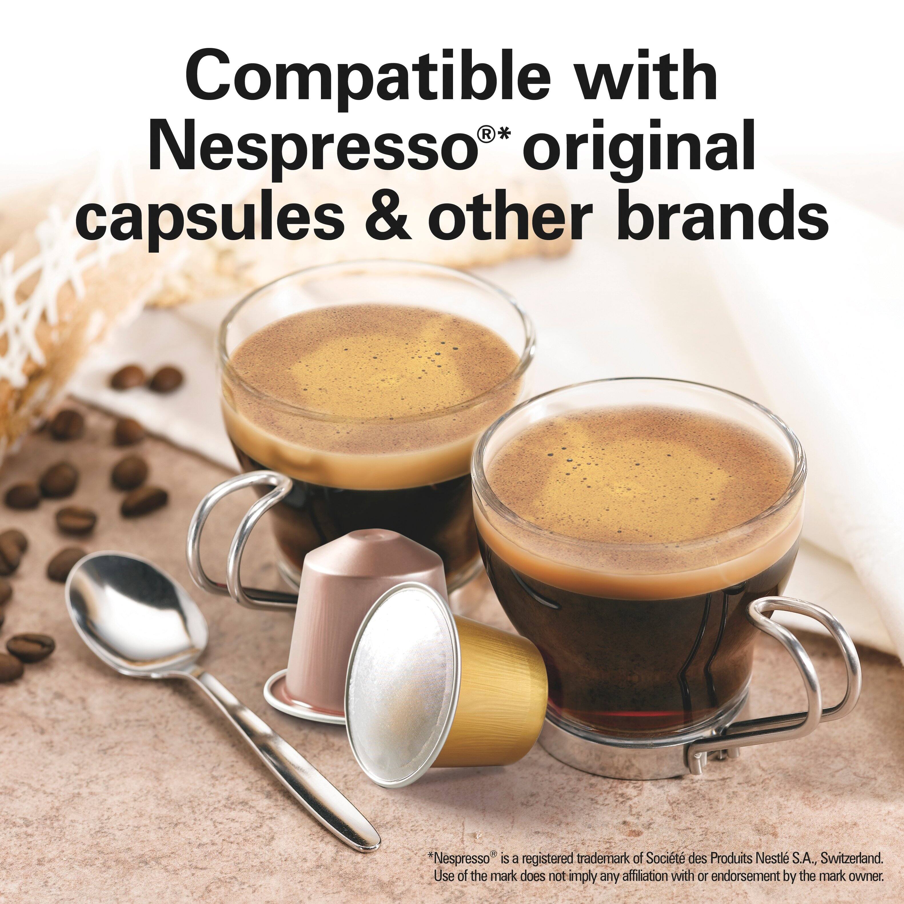 Compatible with Nespresso® original capsules & other brands

*Nespresso®* is a registered trademark of Société des Produits Nestlé S.A., Switzerland. Use of the mark does not imply any affiliation with or endorsement by the mark owner.